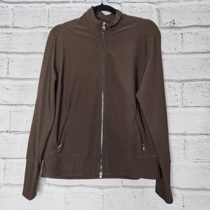 Lucy Tech Womens Brown Long Sleeve Collared Zip-Up Activewear Jacket Large